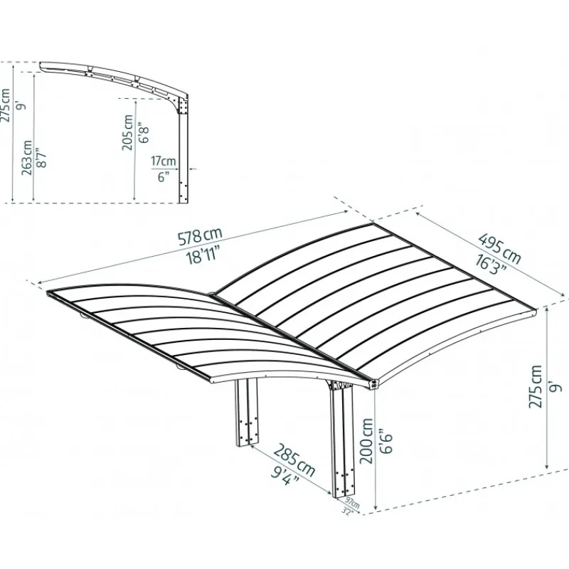 Canopia Carport*Arizona Wave Carport Doppio in Alluminio 6 X 5 m
