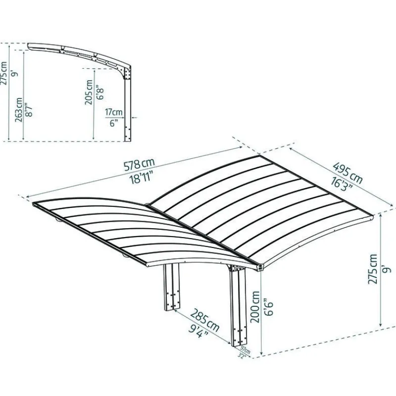 Canopia Carport*Arizona Wave Carport Doppio in Alluminio 6 X 5 m
