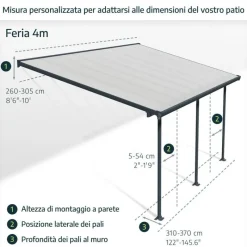 Canopia Pergole*Olympia Pergola Addossata in Alluminio 3X6.2 m Bianco
