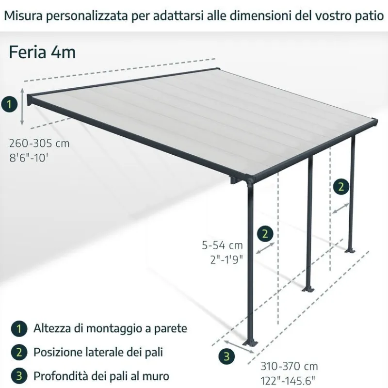 Canopia Pergole*Olympia Pergola Addossata in Alluminio 3X6.2 m Bianco