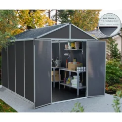 Canopia Casette Da Giardino Medie*Rubicon Casetta Da Giardino in Policarbonato Ultra Resistente 303X237X235 cm Grigio Scuro