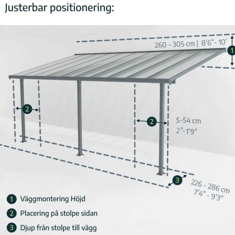 Canopia Pergole*Sierra Pergola Addossata in Alluminio 2.3X6.7 m Grigio