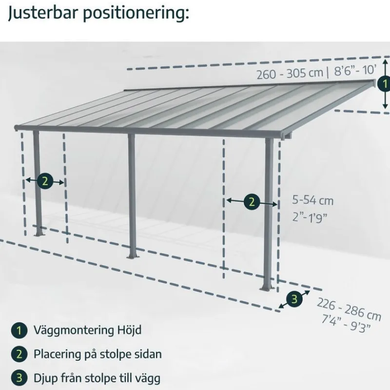 Canopia Pergole*Sierra Pergola Addossata in Alluminio 3X9.7 m Grigio