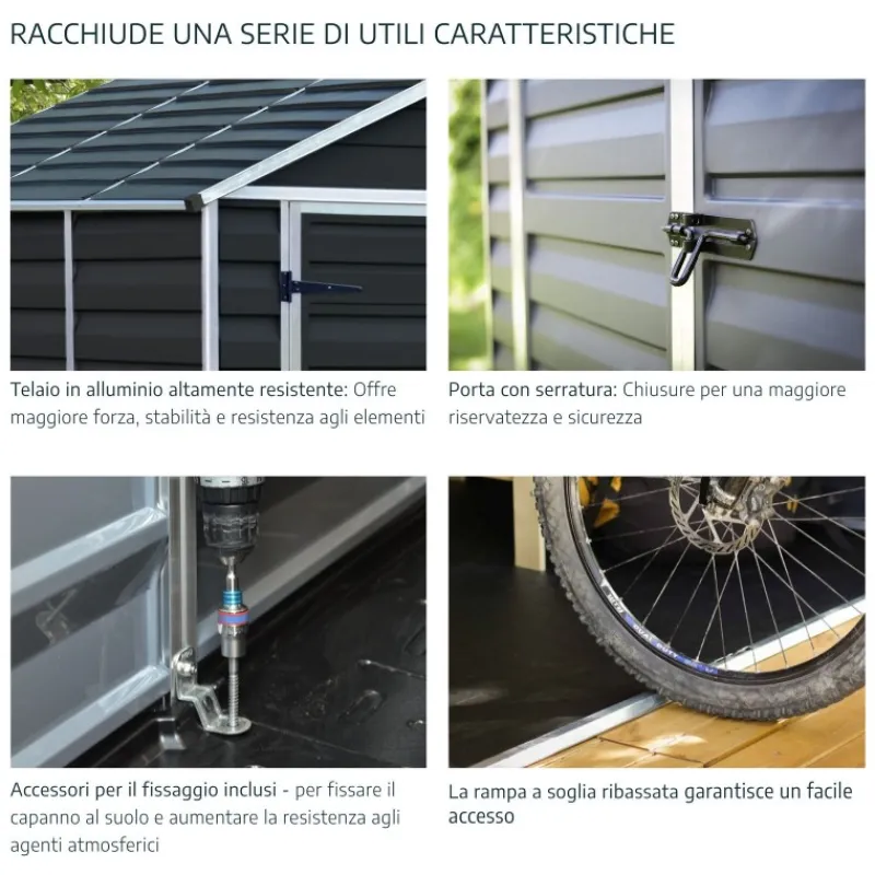 Canopia Casette Da Giardino Piccole*Skylight Casetta Da Giardino in Policarbonato 90X185X217 cm Grigio Scuro