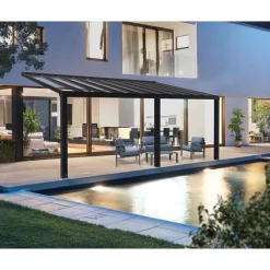 Canopia Pergole*Stockholm Pergola Addossata in Alluminio di Premium 3.4X7.3 m Trasparente