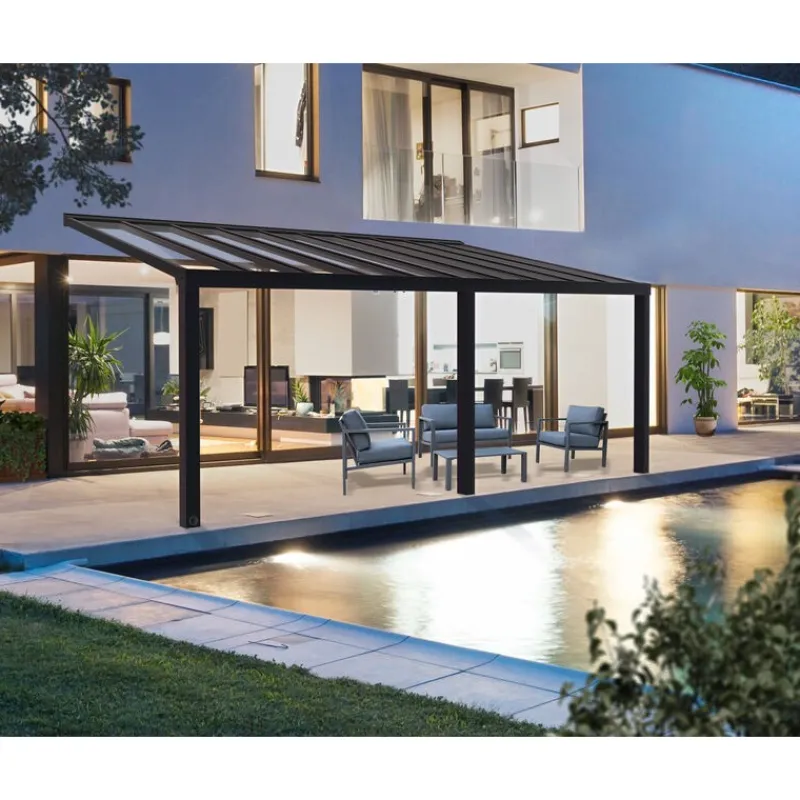 Canopia Pergole*Stockholm Pergola Addossata in Alluminio di Premium 3.4X7.3 m Trasparente