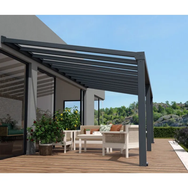 Canopia Pergole*Stockholm Pergola Addossata in Alluminio di Premium 3.4X8 m Trasparente