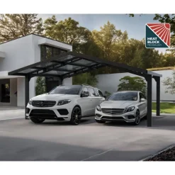 Canopia Carport*Sydney Carport Doppio Tetto Spiovente in Alluminio 6 X 6 m Nero