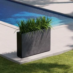 Herstera Fioriere In Metallo Herstera*Fioriera Alta DECO PLANTER DIVIDER 25 in Metallo colore Nero e Pannello Effetto Marmo 120x25x80 cm