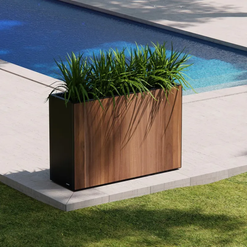 Herstera Fioriere In Metallo Herstera*Fioriera Alta DECO PLANTER DIVIDER 40 in Metallo colore Nero e Pannello Effetto Legno 120x40x80 cm