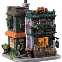 Lemax Edifici Illuminati|Novità Lemax Spooky Town 2025*Ghouly Grocer con Alimentatore 4.5V Cod. 95458