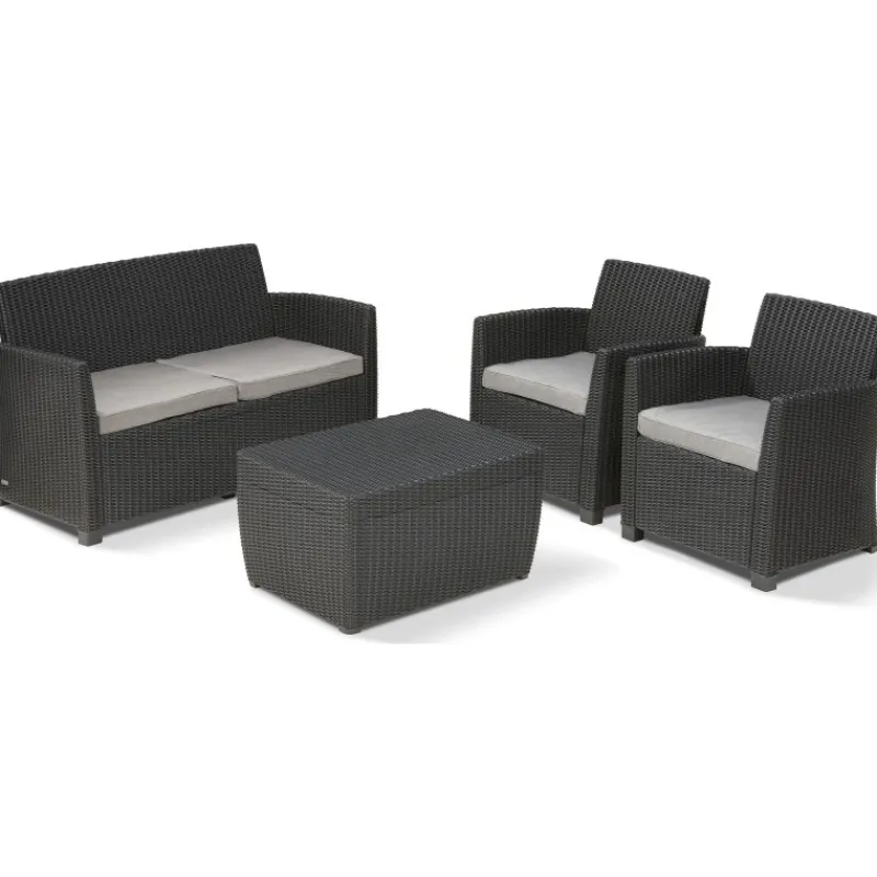 Keter Divani E Set Da Giardino|Divani E Set Da Giardino*Set Lounge MIA Grafite Divano + 2 Poltrone + Tavolino Contenitore