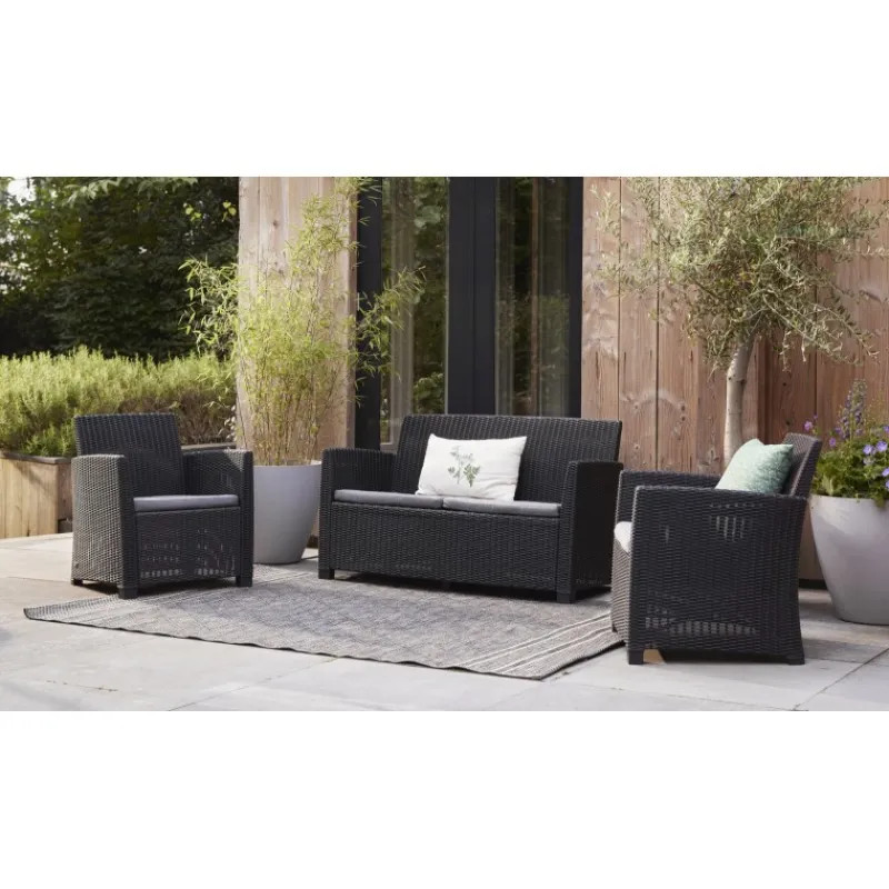 Keter Divani E Set Da Giardino|Divani E Set Da Giardino*Set Lounge MIA Grafite Divano + 2 Poltrone + Tavolino Contenitore