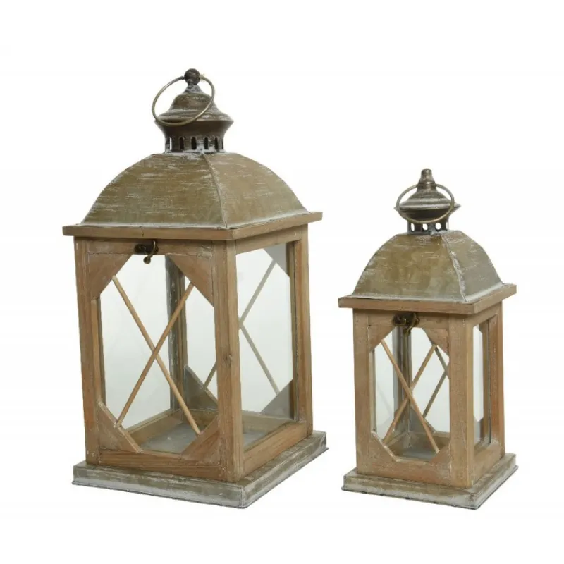Kaemingk Lanterne|Complementi D'Arredo*Lanterna in legno con vetro Grande dim 20x20x43 cm. Pezzo Singolo