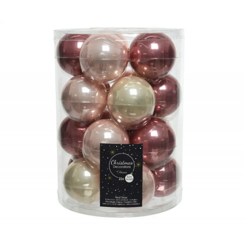 Kaemingk Palline Di Natale|Addobbi Per Albero Di Natale*Palline di Natale in vetro da appendere 6 cm Oro e Rosa. Set 20