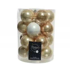 Kaemingk Palline Di Natale|Addobbi Per Albero Di Natale*Palline di Natale in vetro da appendere 6 cm Perla, Bianco e Caramello. Set 20