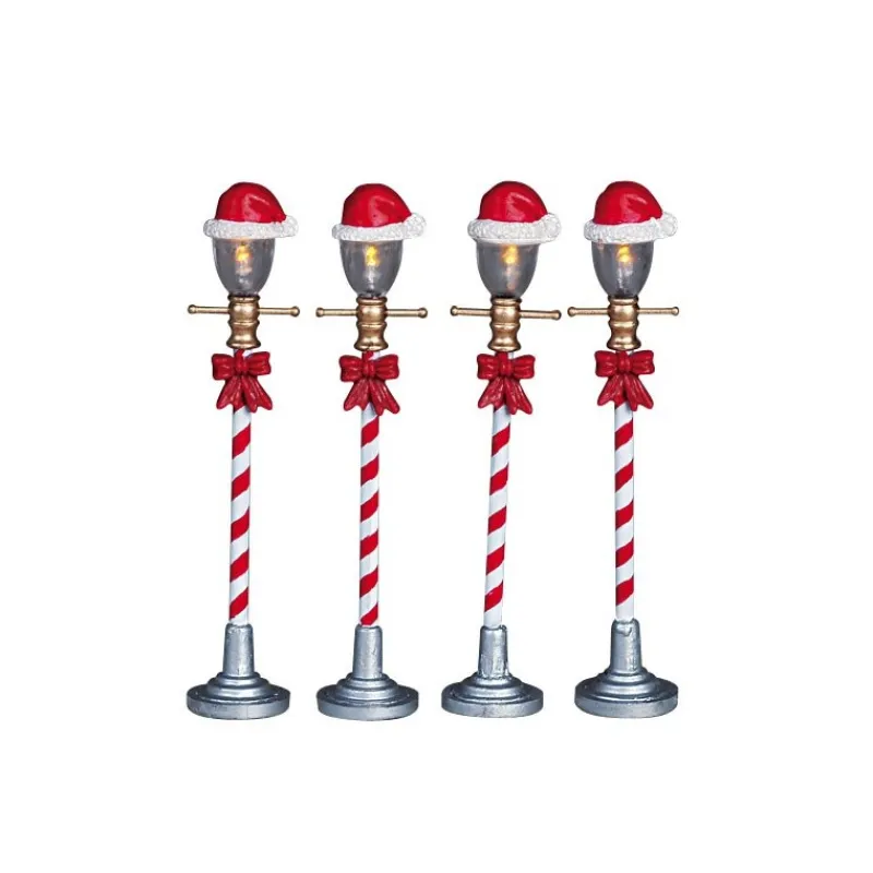 Lemax Luci E Alimentatori|Lemax Best Buy*Santa Hat Street Lamp Set of 4 B/O 4.5V Cod. 64472