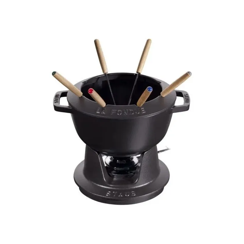 Staub Set Fonduta E Crepiere*Set Fonduta Gourmet 20 cm Nero in Ghisa