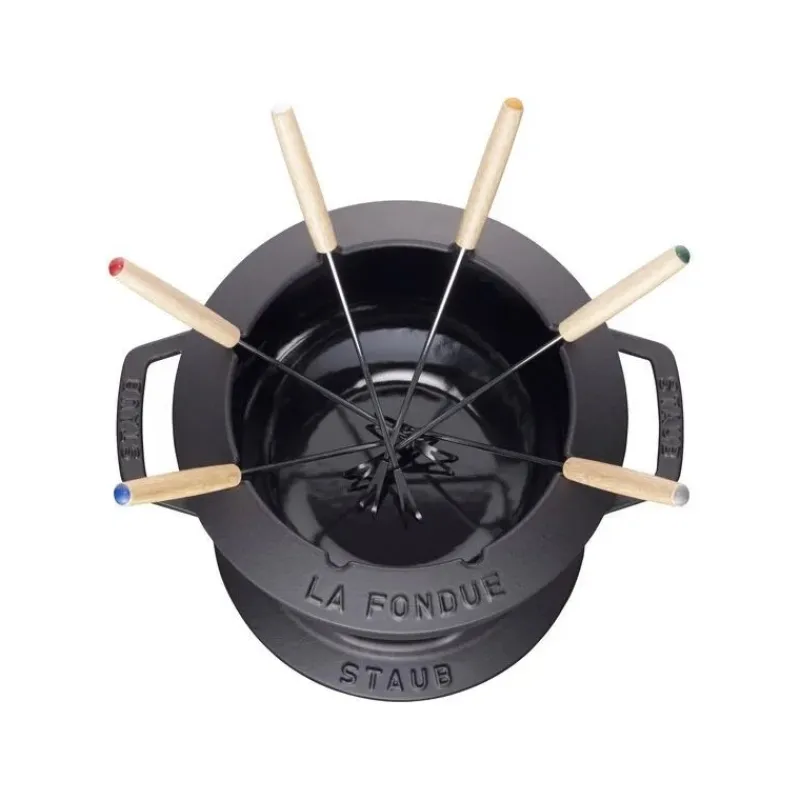 Staub Set Fonduta E Crepiere*Set Fonduta Gourmet 20 cm Nero in Ghisa