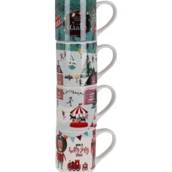 Koopman Oggetti Per La Tavola*Set 4 Tazze Natale New Bone 265 ml. Pezzo Singolo