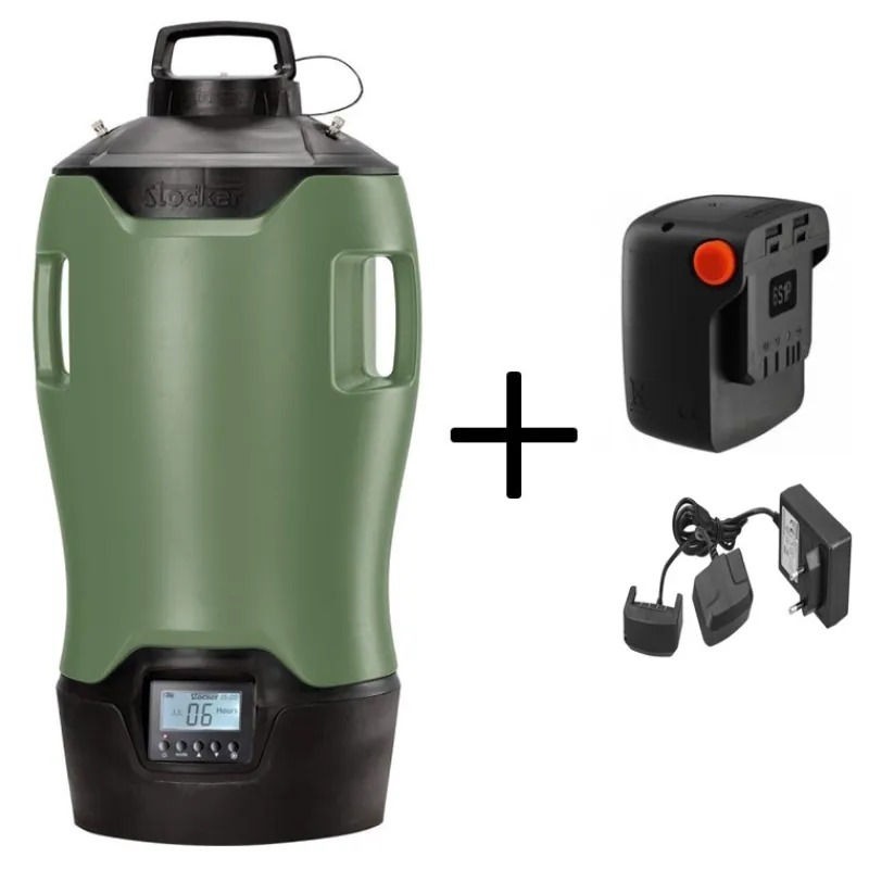 Stocker Sistemi Antizanzara Automatici Stocker*Geyser Nebulizzatore E-25 MI 21V Verde + 1 Batteria 2.6 Ah 21 V + Caricabatterie doppio 21 V