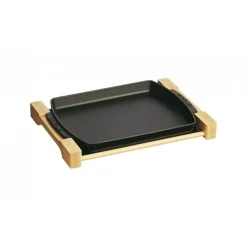 Staub Bistecchiere Griglie E Gratelle*Teglia con Supporto in Legno 33 x 23 cm Nero in Ghisa