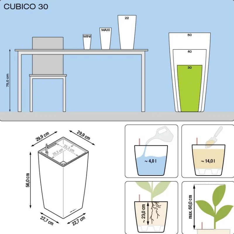 Lechuza Premium Collection|Vasi Quadrati In Resina*Vaso Cubico Premium 30 Set Completo